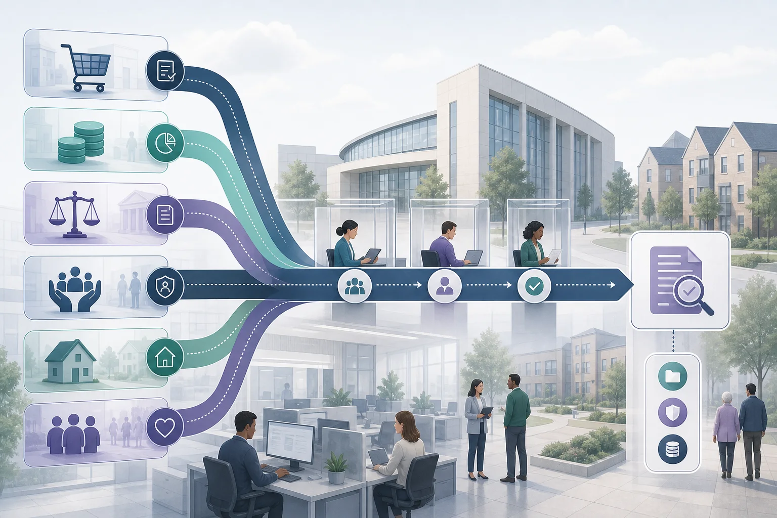 Illustration of council service policies joining into one accountable approval and audit route